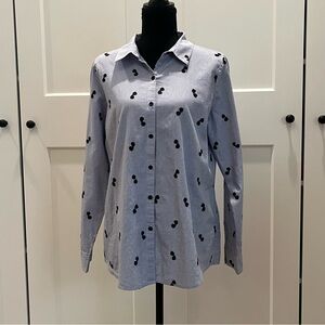 Karl Lagerfeld Blue & White Striped Shirt with Iconic Black Sunglasses Detail